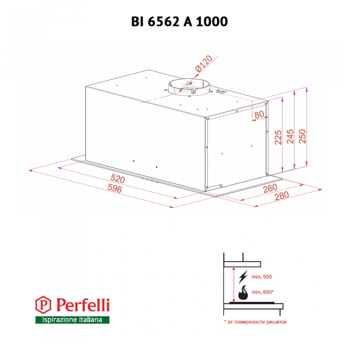 Perfelli BI 6562 A 1000 W LED GLASS Габаритные размеры