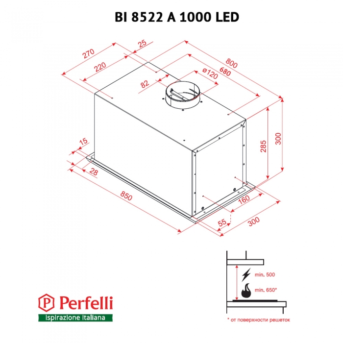 Perfelli BI 8522 A 1000 I LED Габаритні розміри