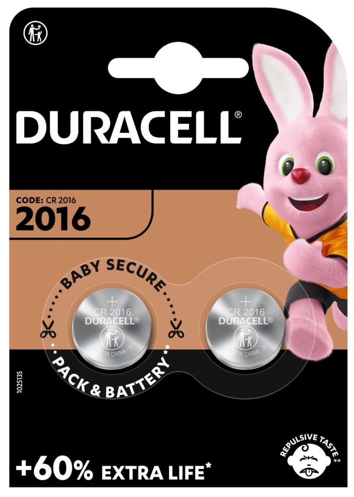 Батарейки типа CR2016 Duracell DL2016 DSN 2шт.