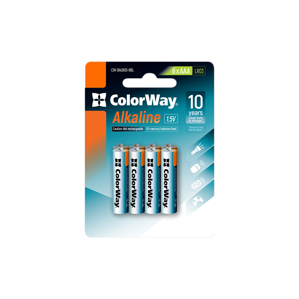 Купить батарейка ColorWay AAA LR03 Alkaline Power (щелочные) * 8 blister (CW-BALR03-8BL) в Луцке