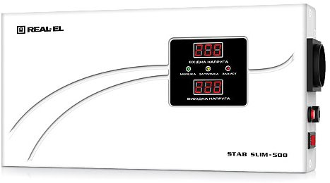 Характеристики стабилизатор напряжения REAL-EL STAB SLIM-500, white (EL122400006)