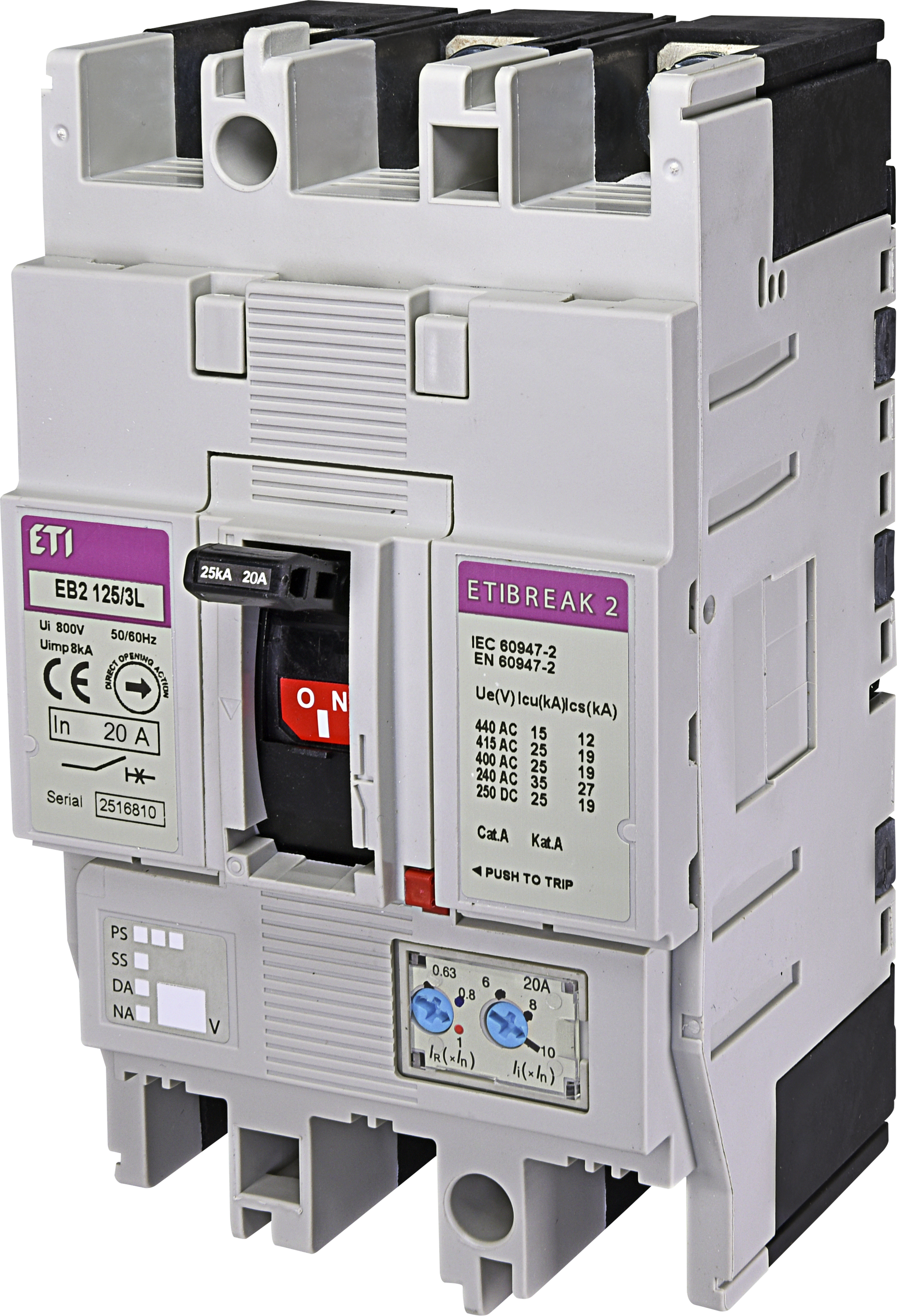 Купити промисловий автоматичний вимикач ETI EB2 125/3L 20A 3p (004671021) в Києві