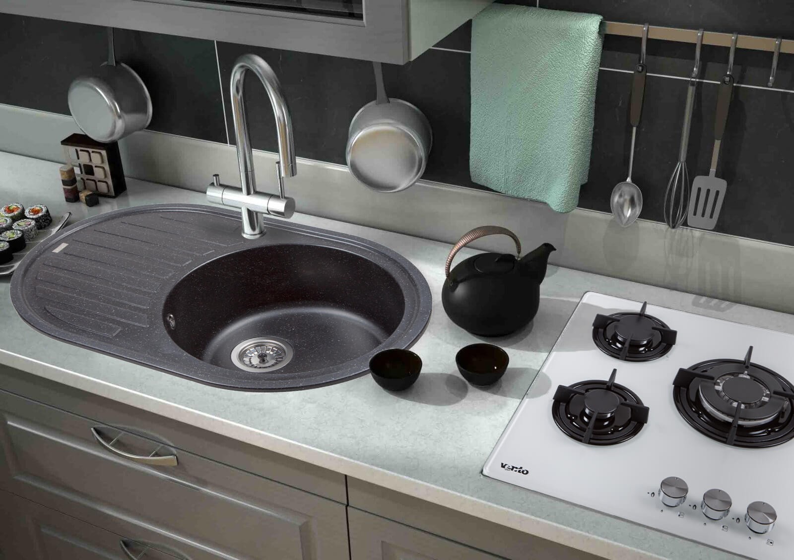 Кухонная мойка Ventolux Emilia 755x490x200 (Space Black) обзор - фото 11