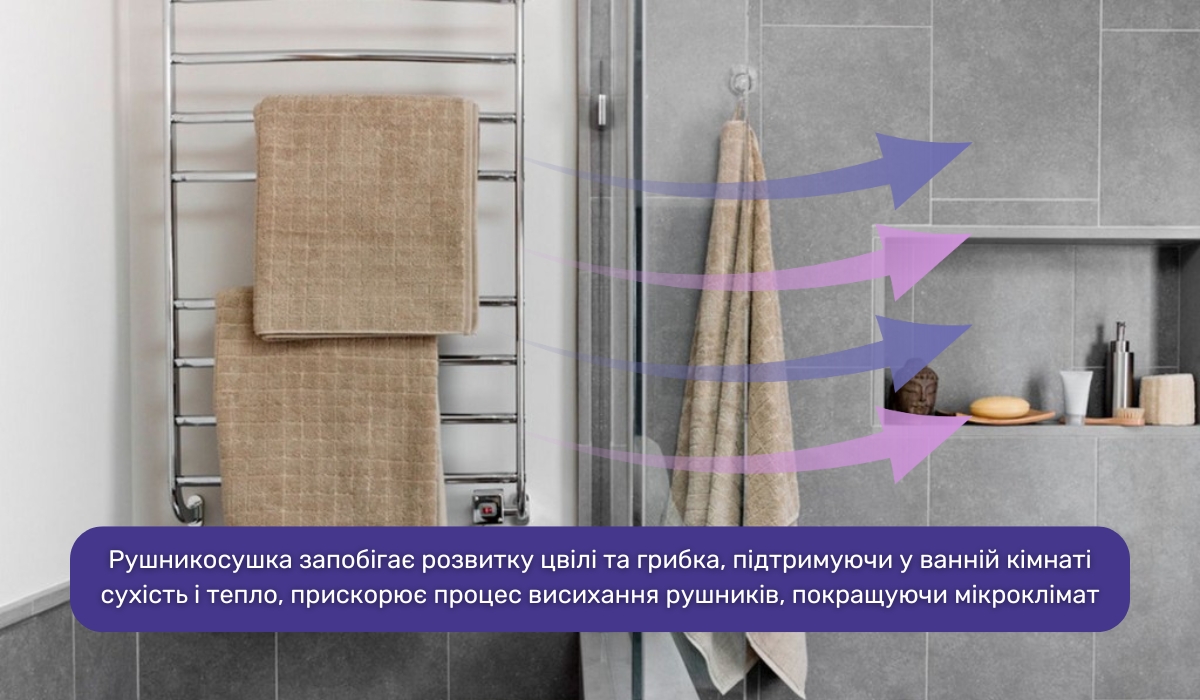 Для боротьби з вогкістю у ванній ідеально підійде рушникосушка