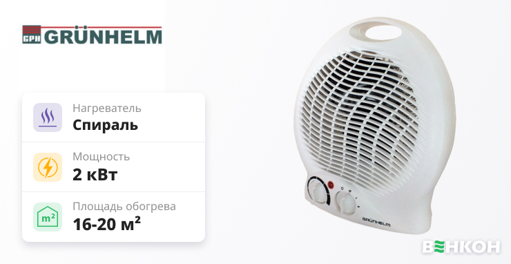 Надежный тепловентилятор - Grunhelm FH-04 в рейтинге самых лучших