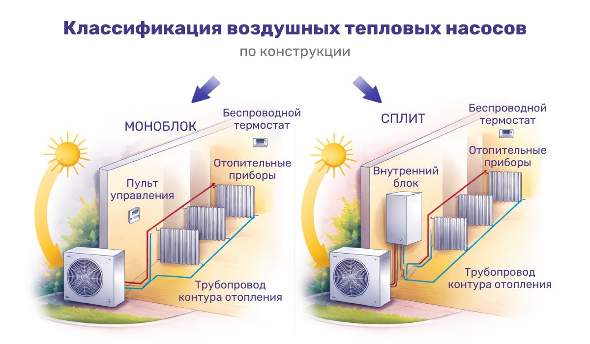 Классификация воздушных тепловых насосов по конструкции: какие могут быть варианты