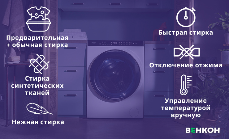 Набор функций стиральной машины от експертов Vencon
