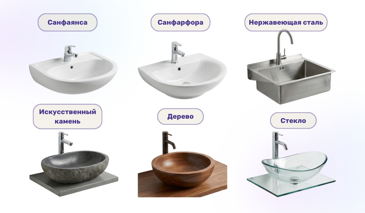 Раковины по виду материала: какие могут быть варианты