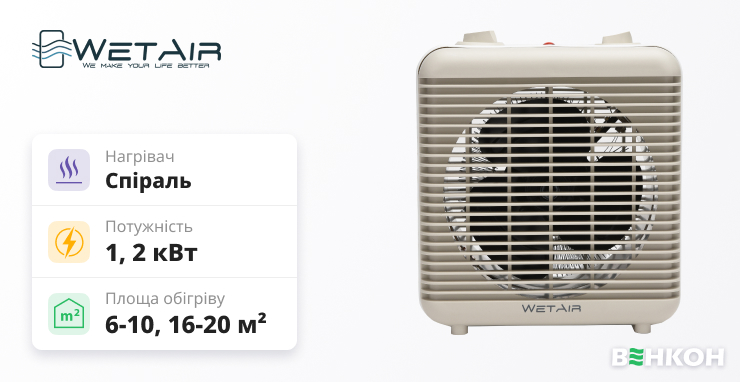 WetAir WFH-28 - надійний тепловентилятор у рейтингу тепловентиляторів