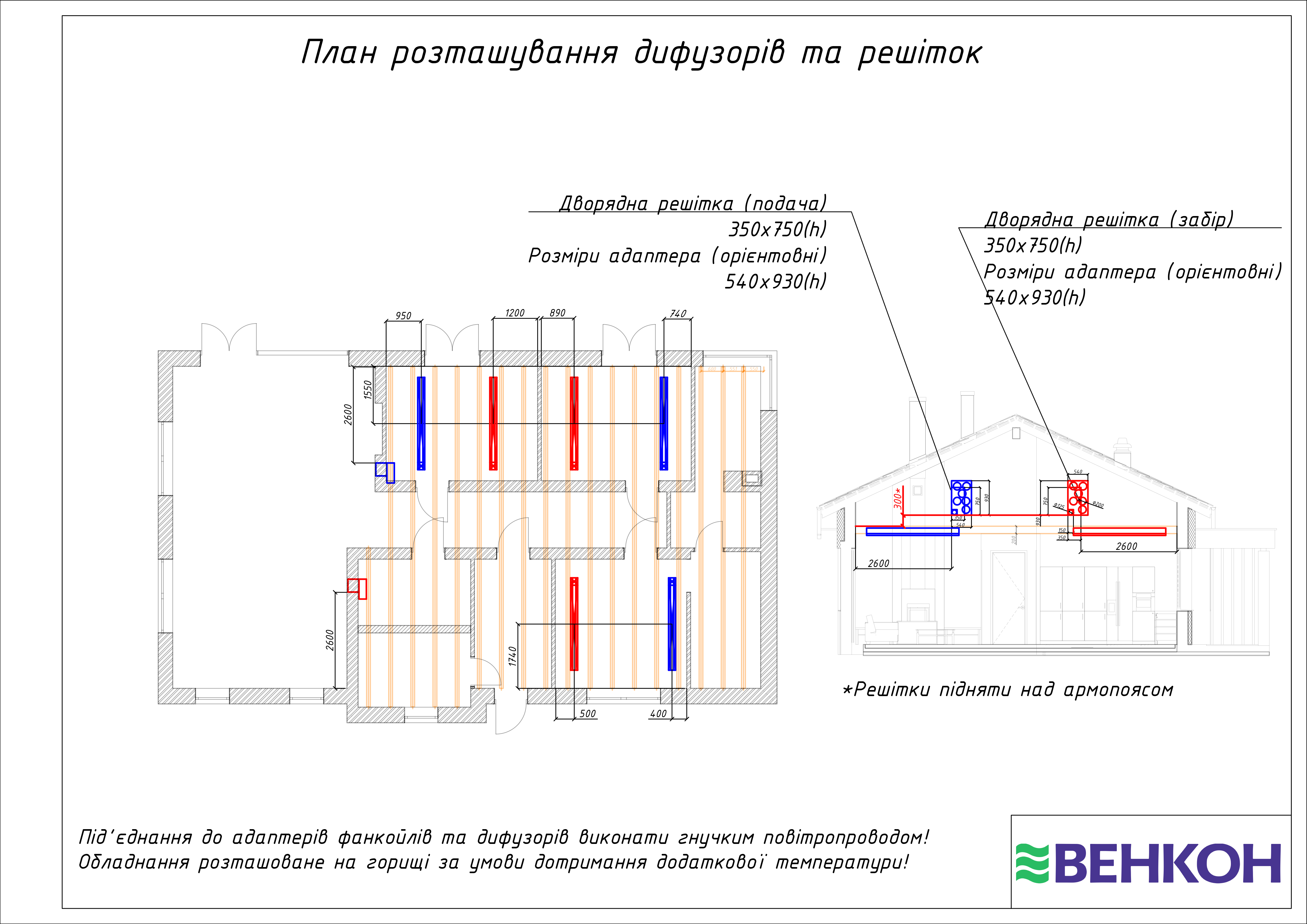 Пример 1 — План расположения диффузоров и решеток