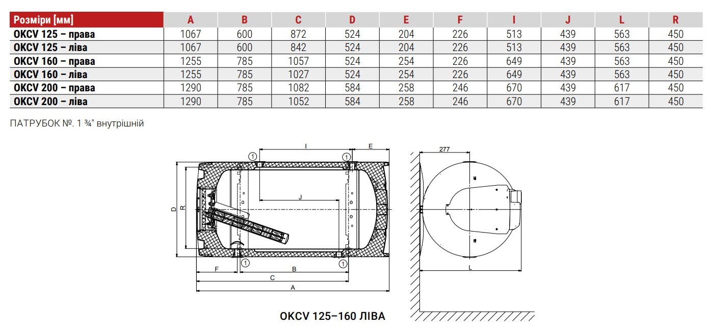 Drazice OKCV 160 L (1106408212) Габаритні розміри