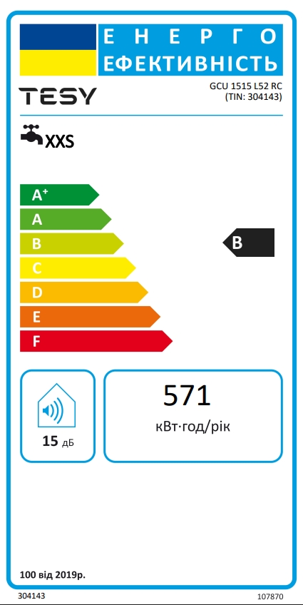 Tesy Compact Line BiLight GCU 1515 L52 RC Класс энергоэффективности
