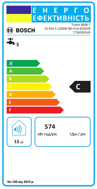 Bosch Tronic 8000T ES 035-5 1200W BO H1X-EDWVB (7736503145) Энергетическая маркировка