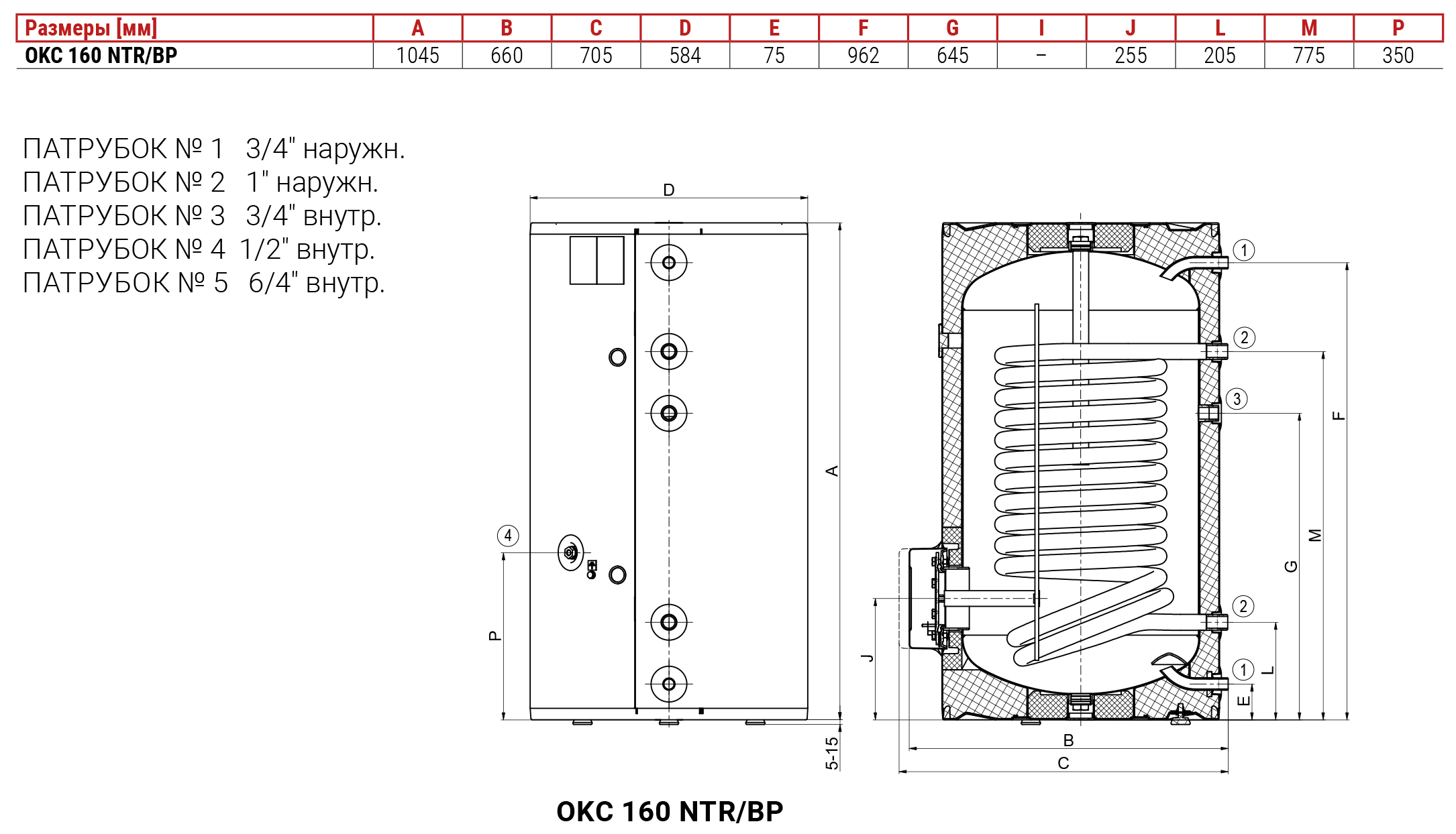 Drazice OKC 160 NTR/BP (110670101) Габаритные размеры