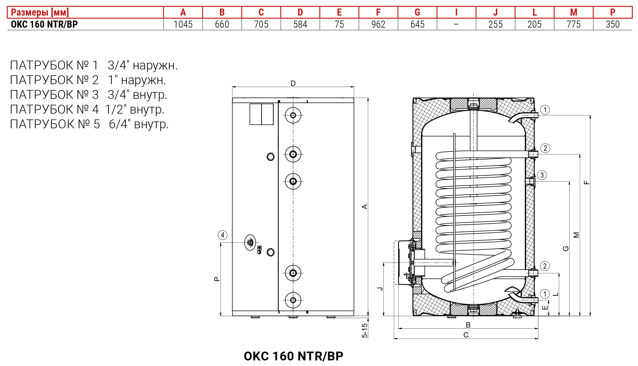 Drazice OKC 160 NTR/BP (1106701101) Габаритні розміри