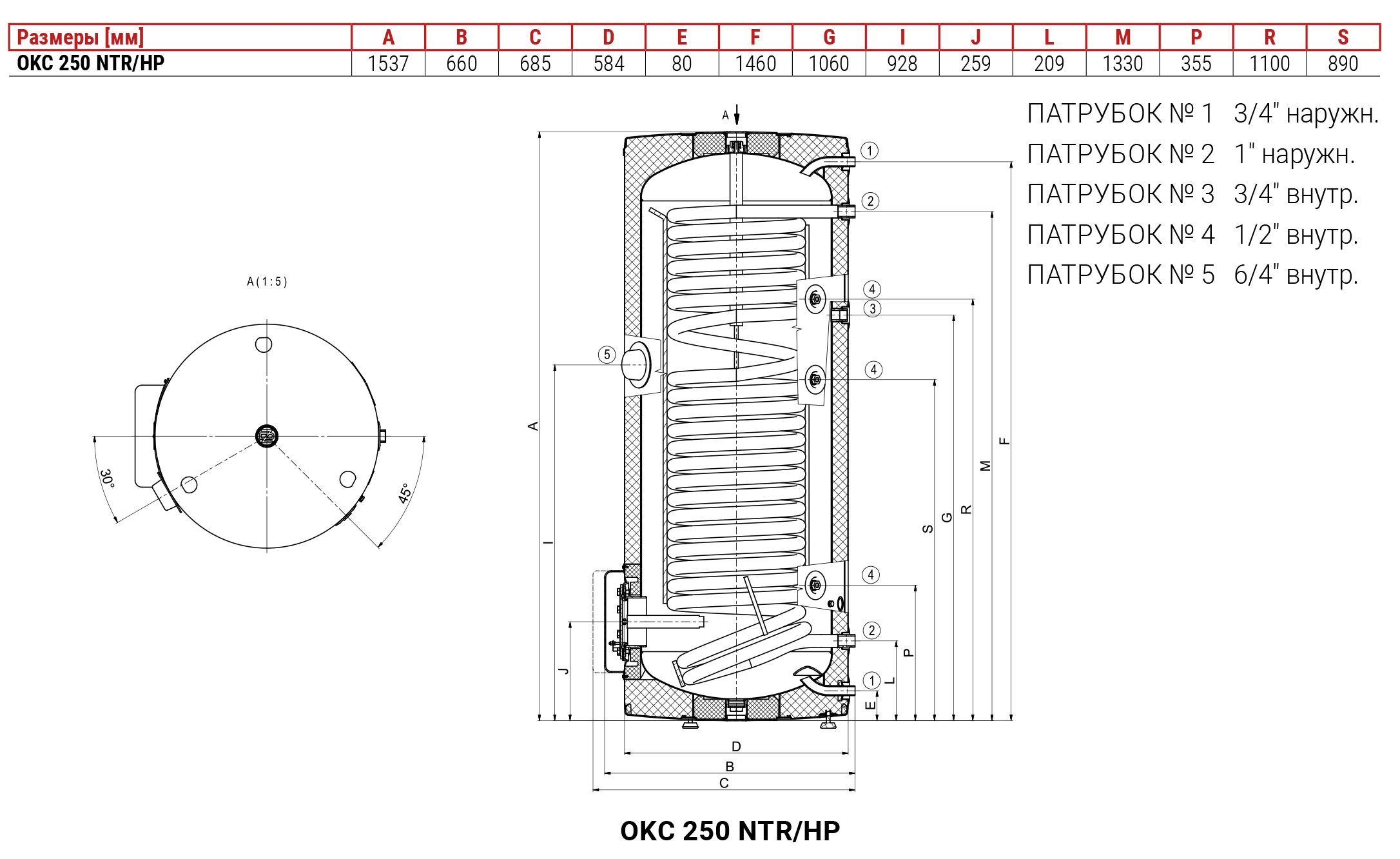 Drazice OKC 250 NTR/HP (110991401) Габаритные размеры
