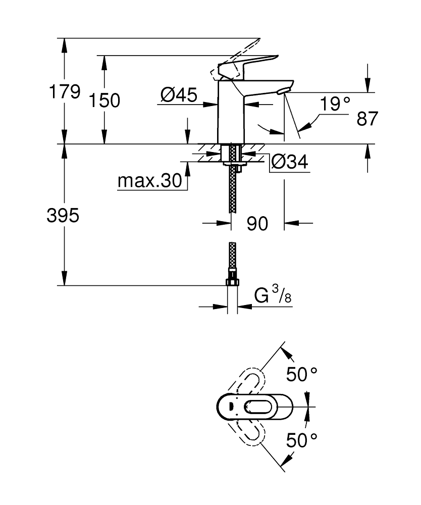 Grohe BauLoop 123220S Габаритные размеры