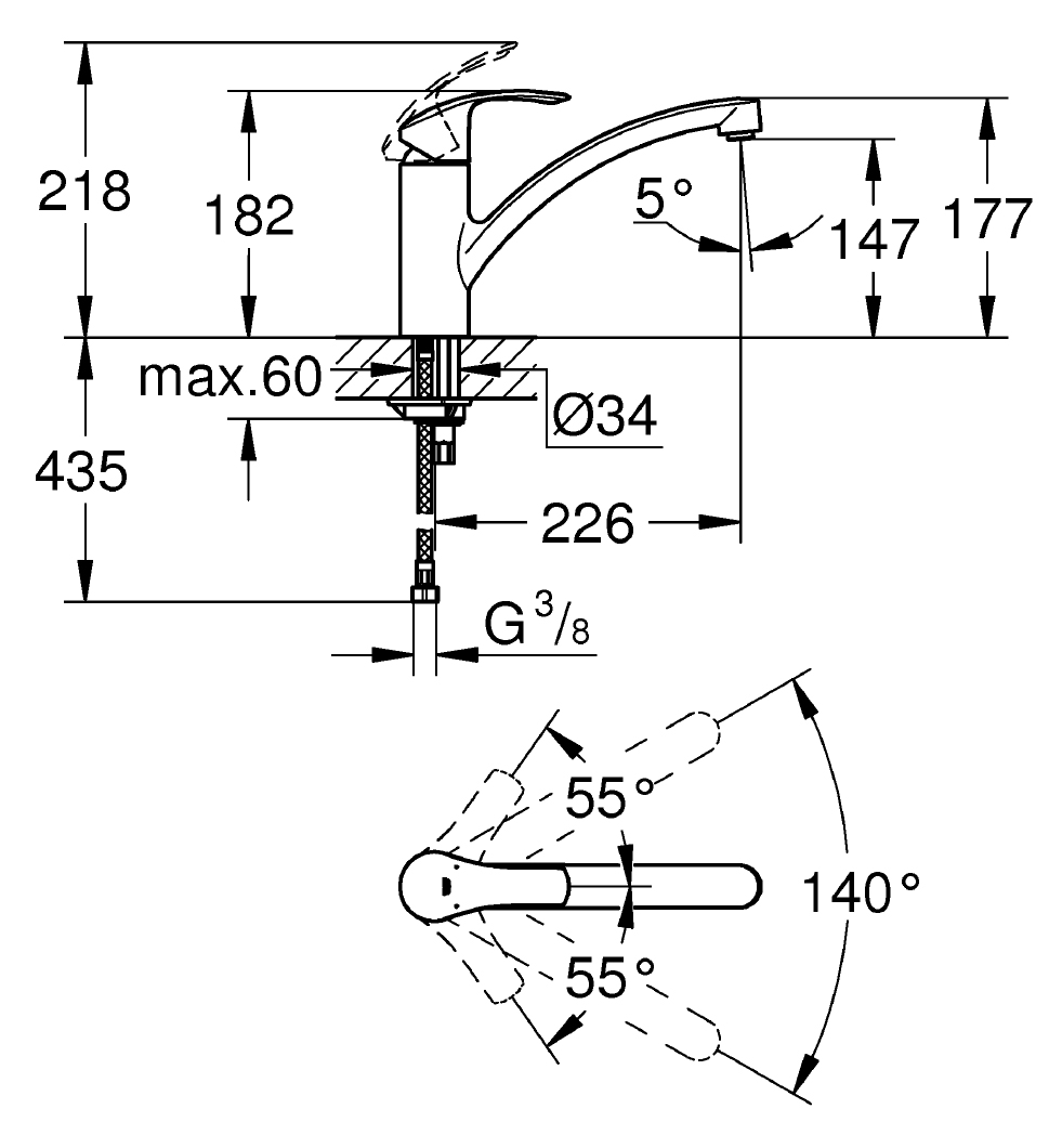 Grohe Eurosmart 33281002 Габаритні розміри