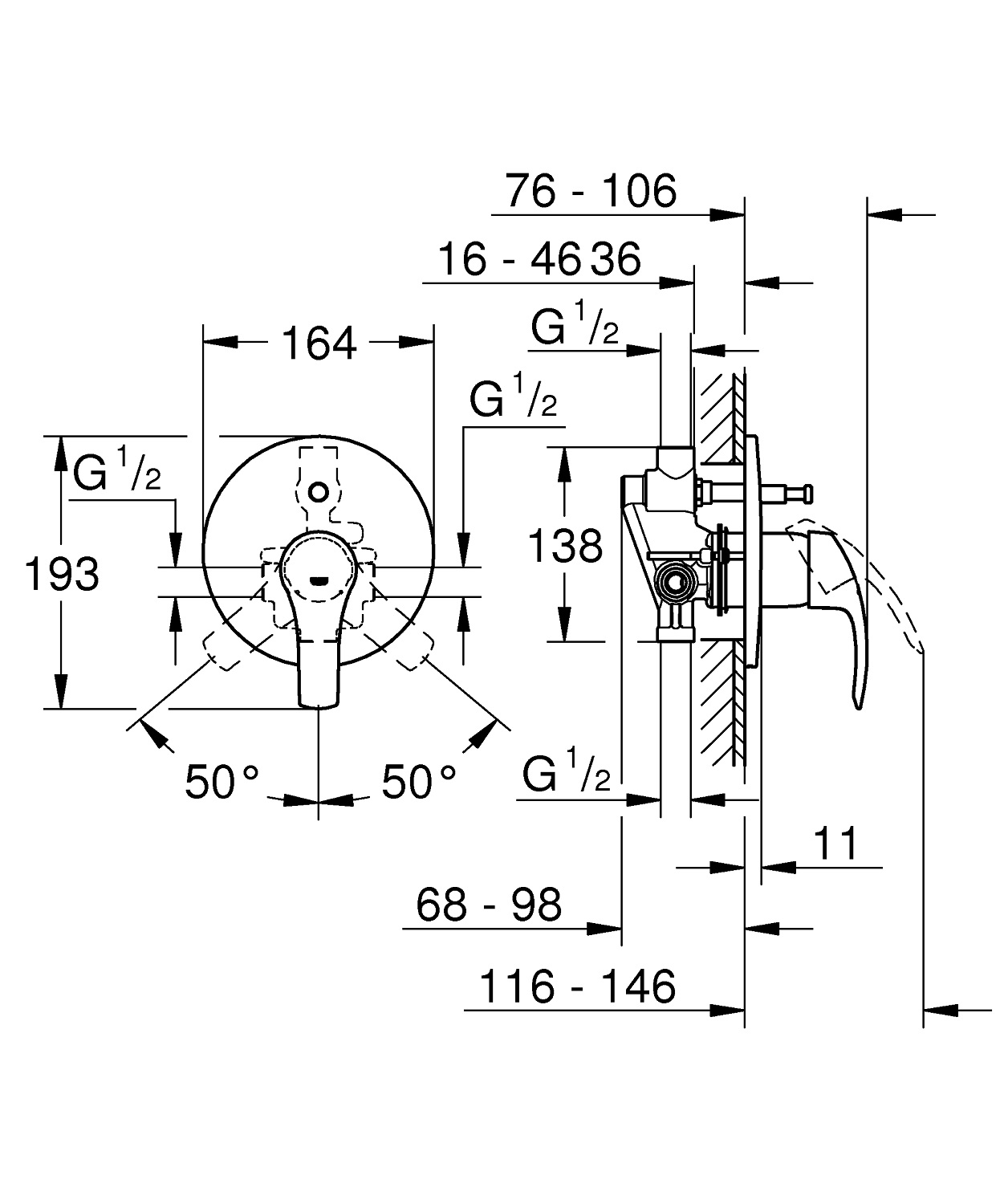 Grohe Eurosmart 33305002 Габаритні розміри