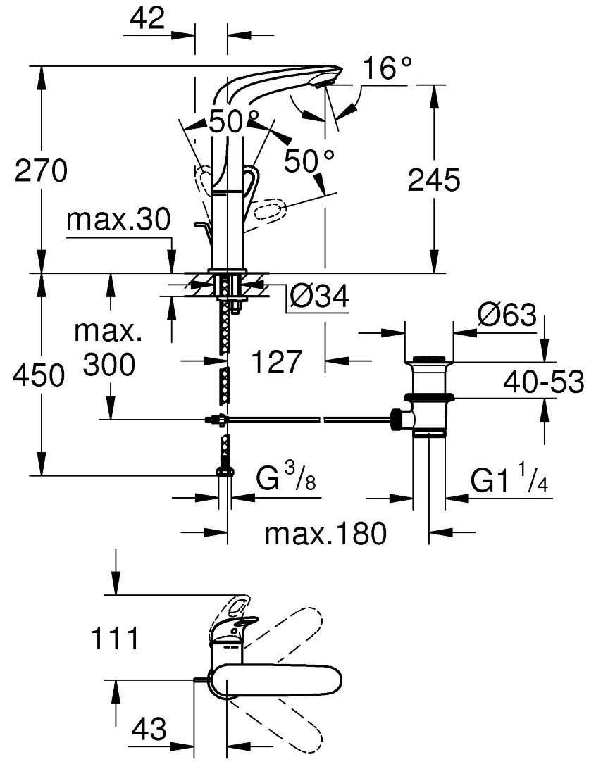 Grohe Eurostyle 23569003 Габаритні розміри