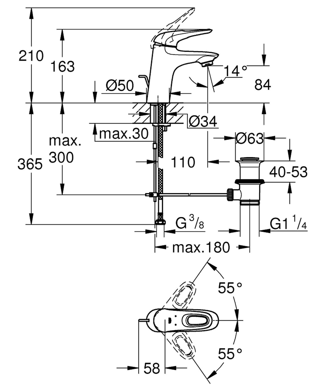 Grohe Eurostyle 33558LS3 Габаритні розміри