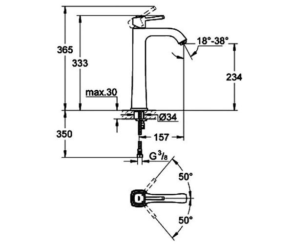 Grohe Grandera 23313000 Габаритні розміри