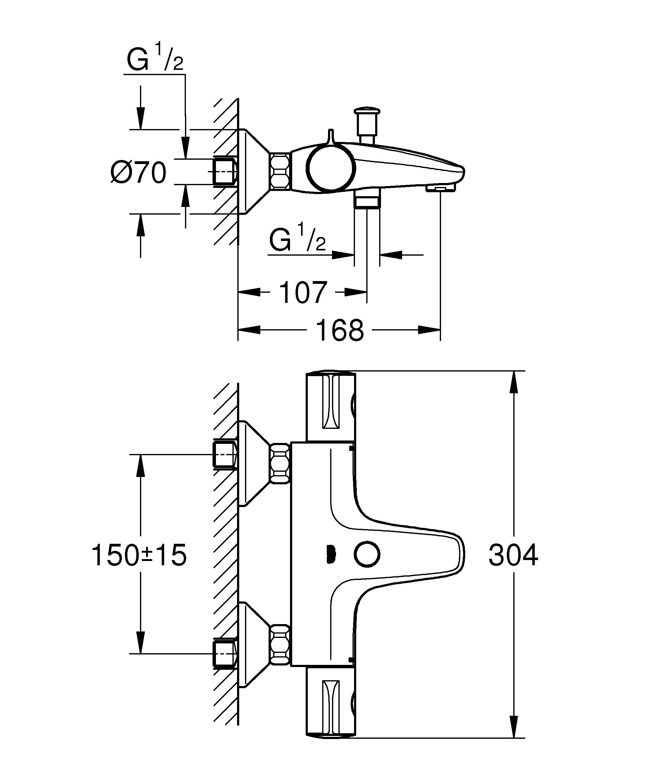 Grohe Grohtherm 800 34564000 Габаритні розміри