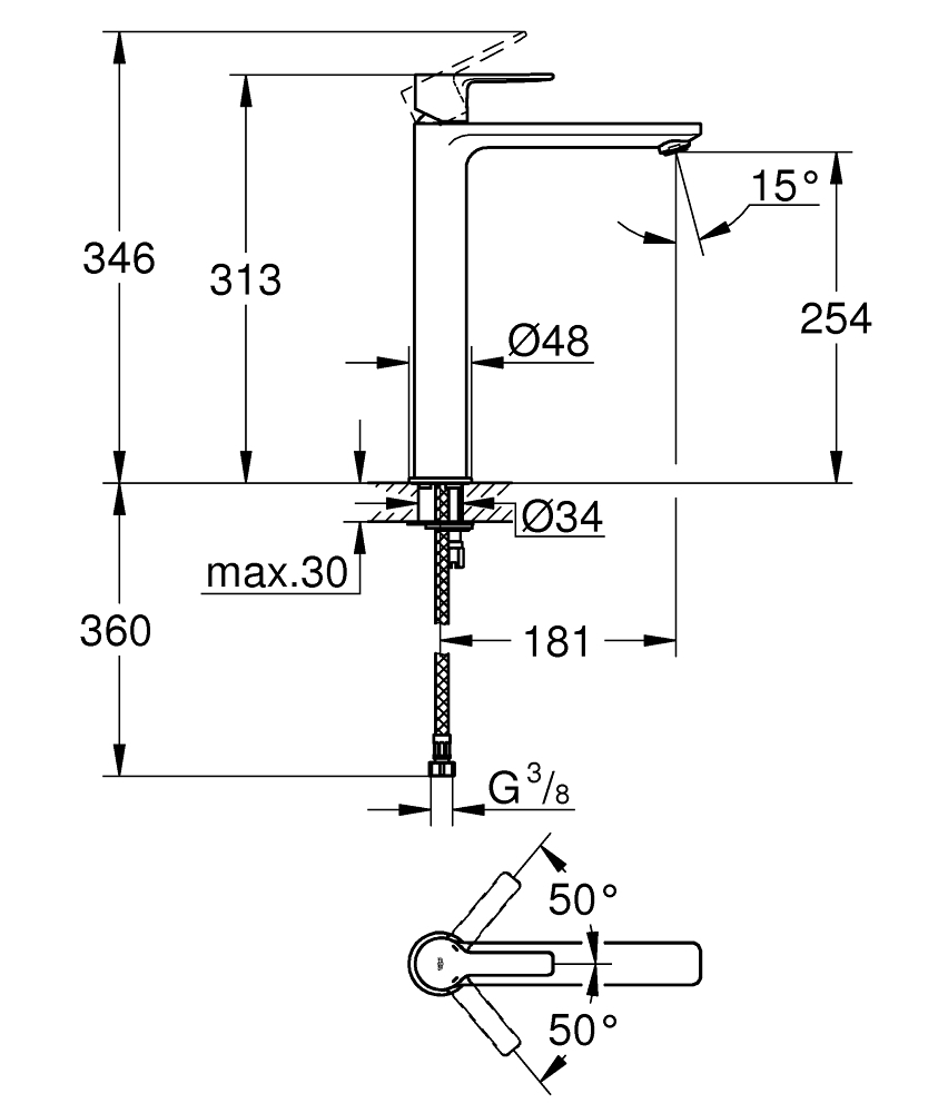 Grohe Lineare 23405001 Габаритные размеры