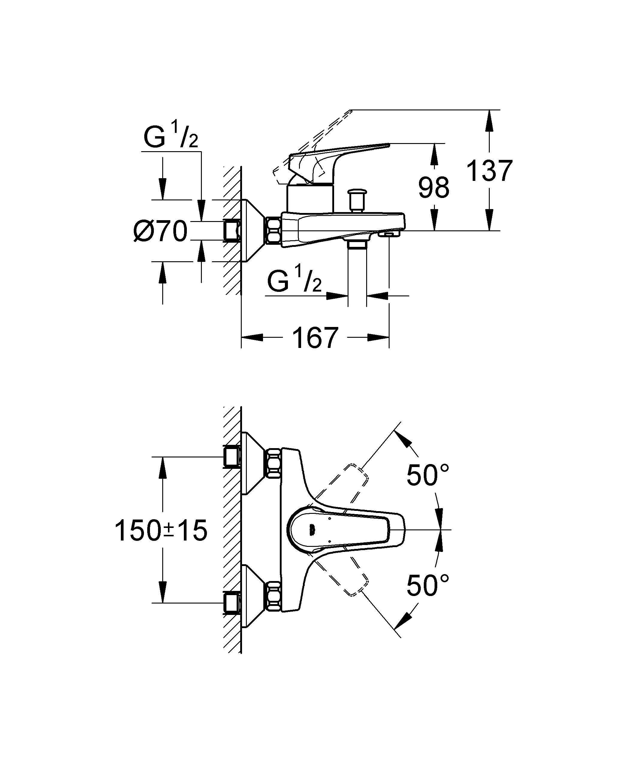 Grohe BauFlow 32811000 Габаритные размеры