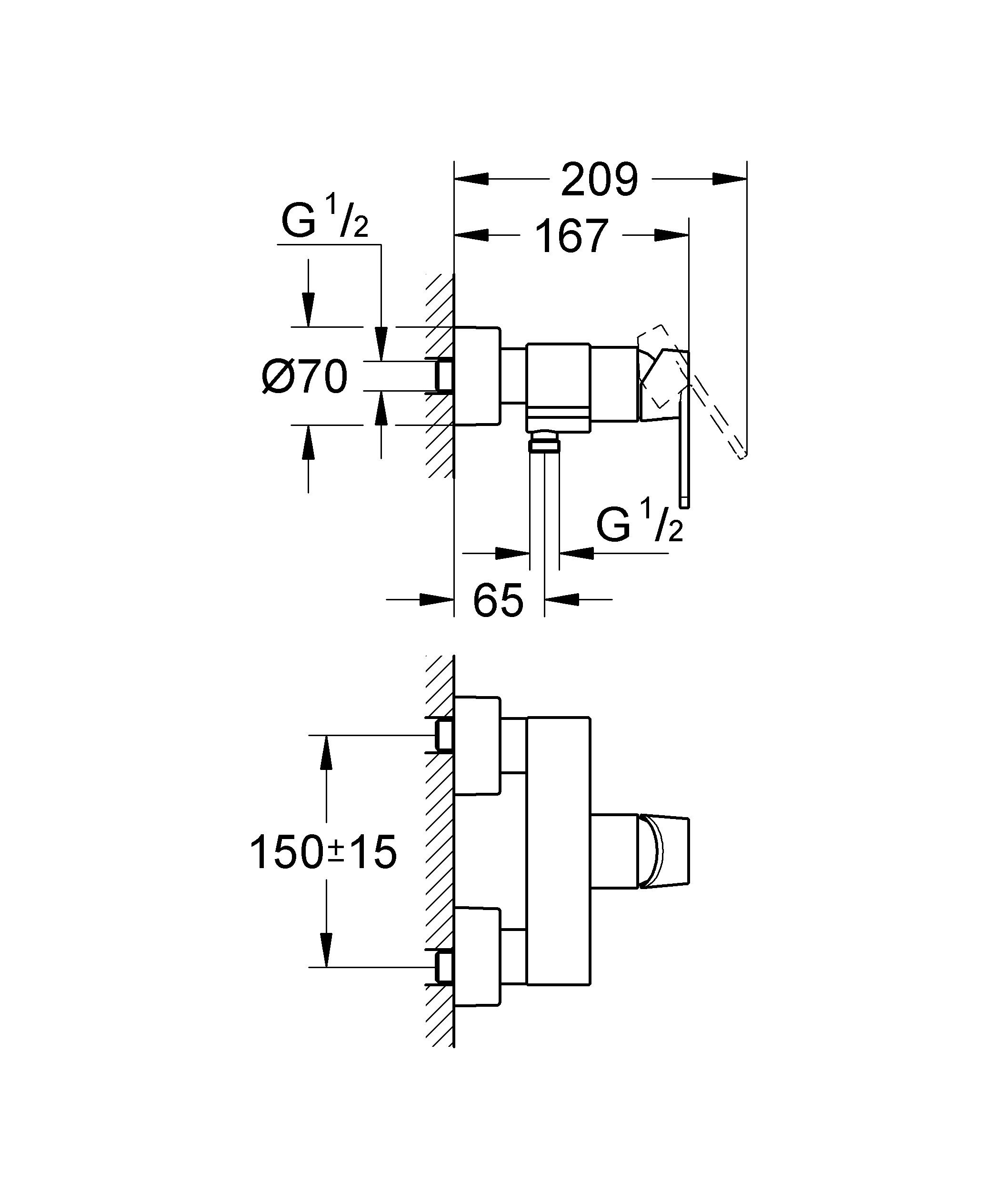 Grohe Quadra 32637000 Габаритні розміри