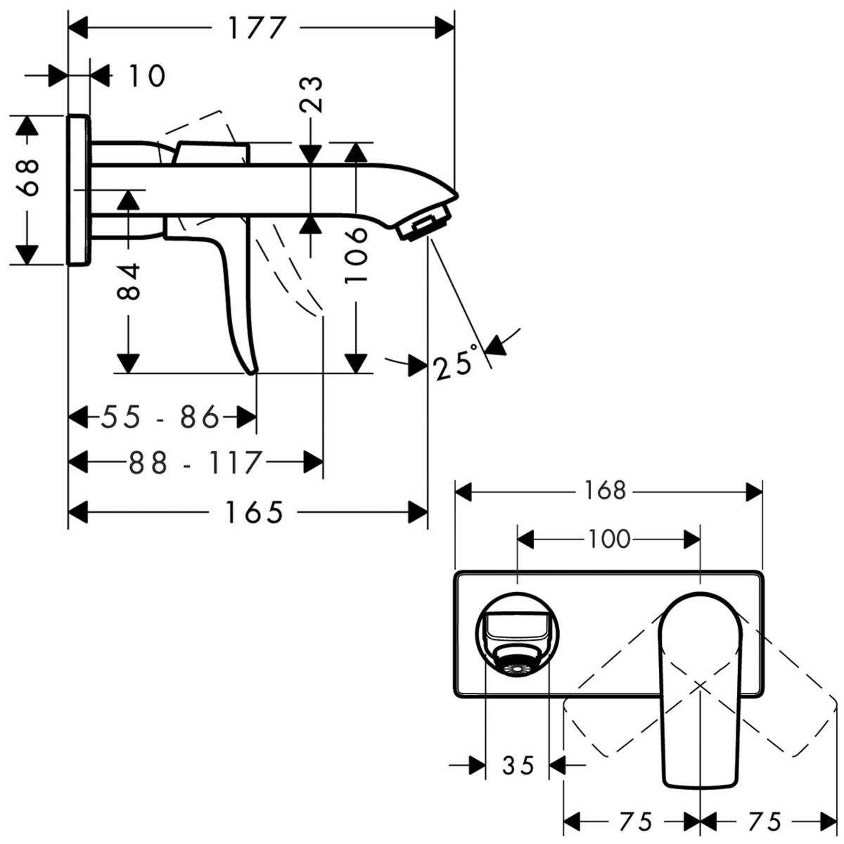 Hansgrohe Metris 31085000 Габаритні розміри