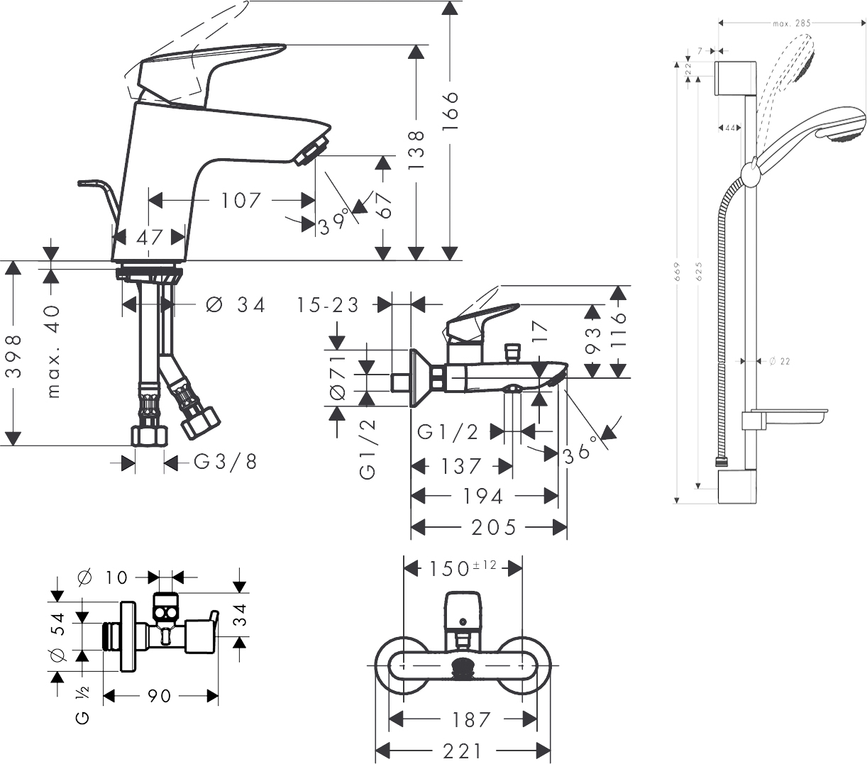 Hansgrohe Logis 70 710714411 Габаритные размеры