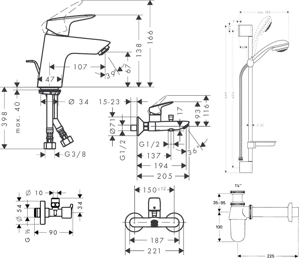 Hansgrohe Logis 70 710714511 Габаритні розміри