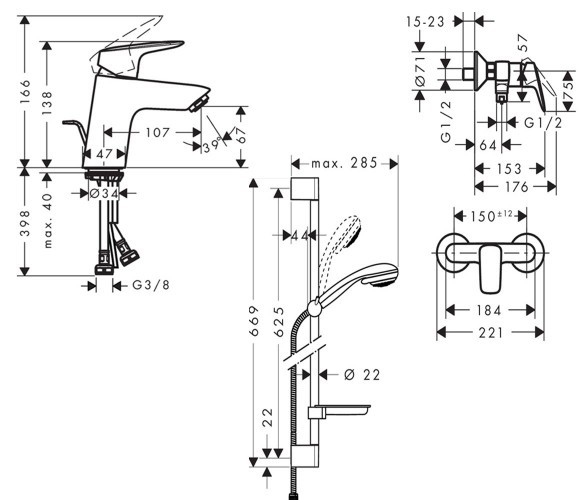 Hansgrohe Logis 70 710716311 Габаритні розміри