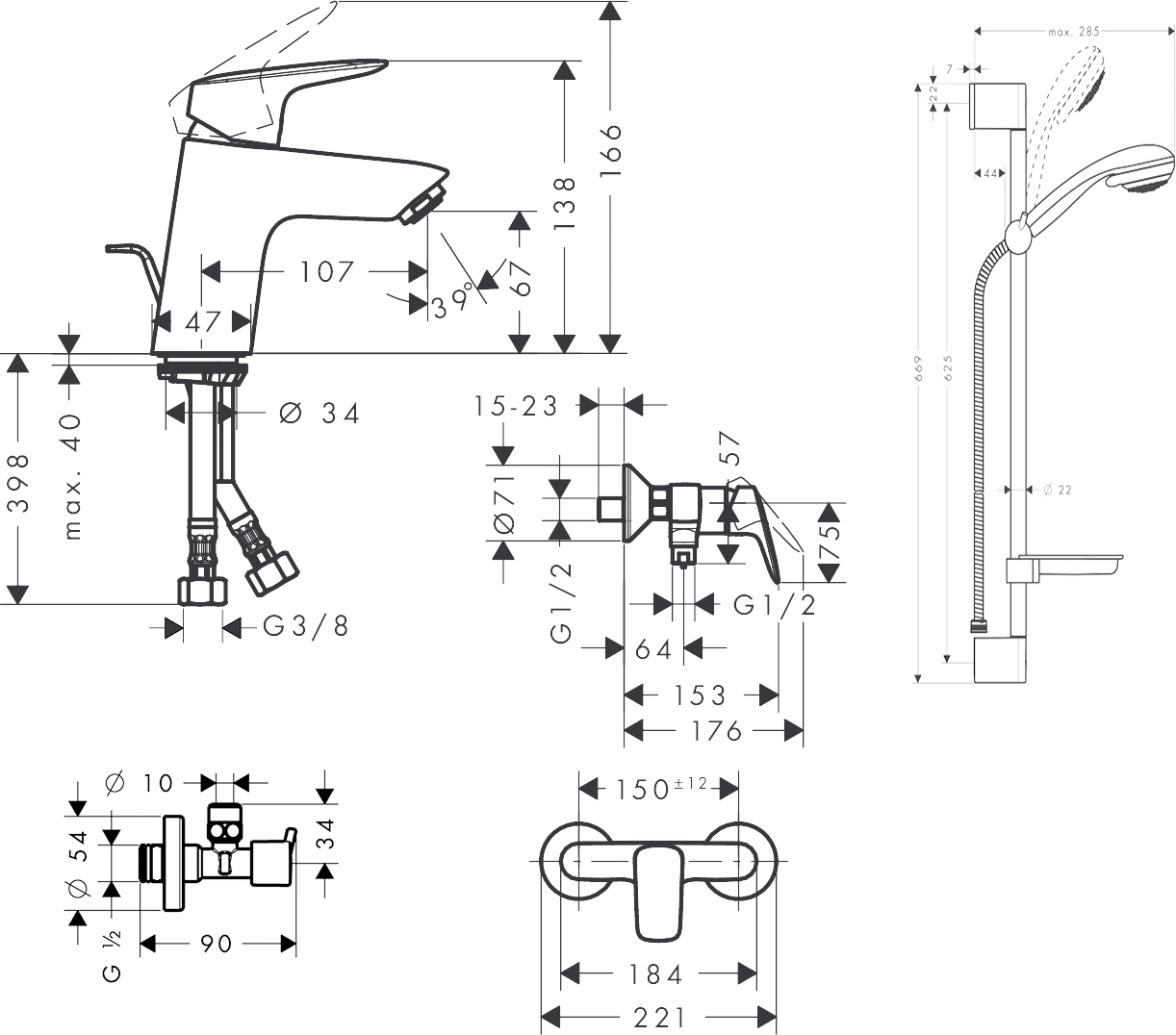 Hansgrohe Logis 70 710716411 Габаритные размеры