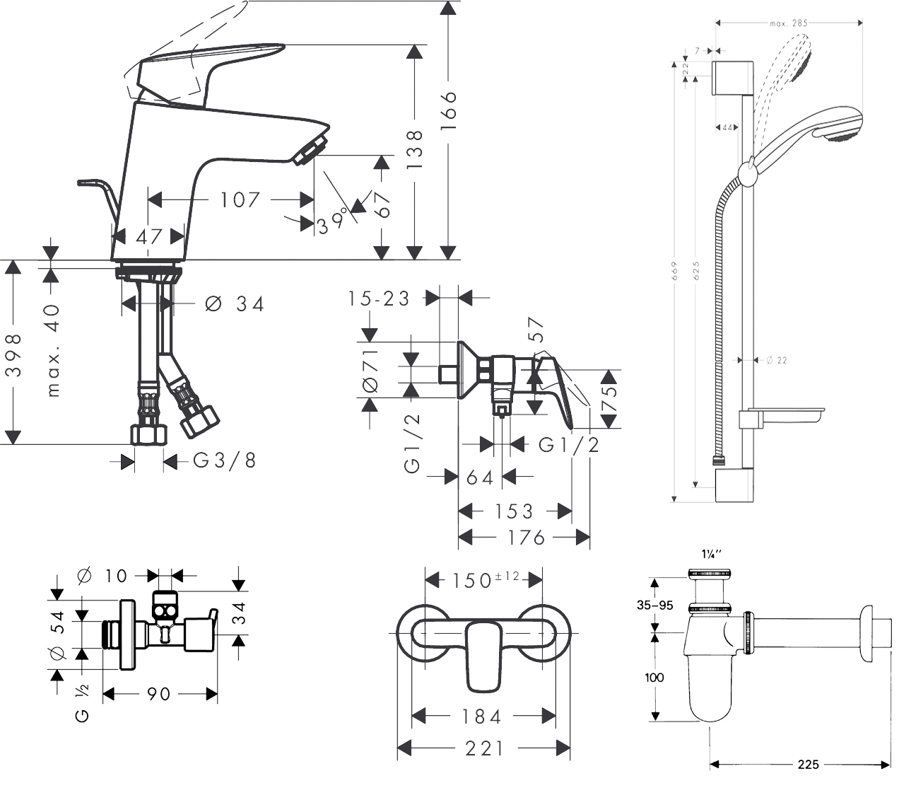 Hansgrohe Logis 70 710716511 Габаритні розміри