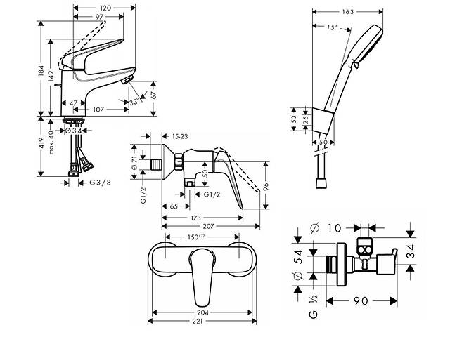 Hansgrohe Novus 70 710262664 Габаритні розміри