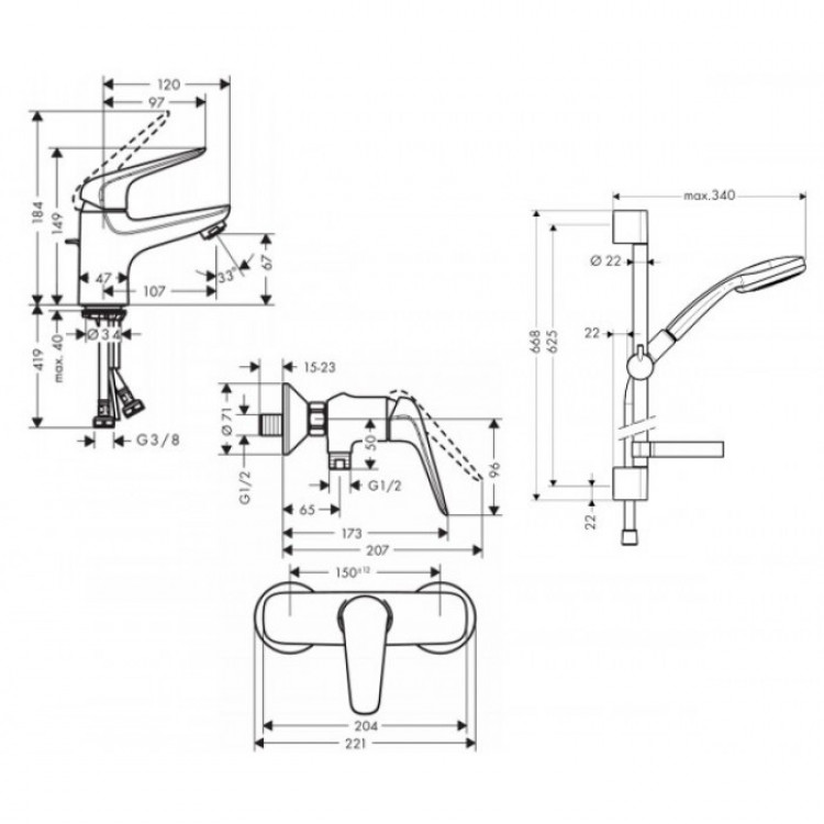 Hansgrohe Novus 70 710262773 Габаритні розміри