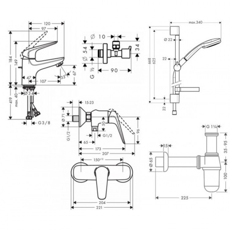 Hansgrohe Novus 70 710262775 Габаритні розміри