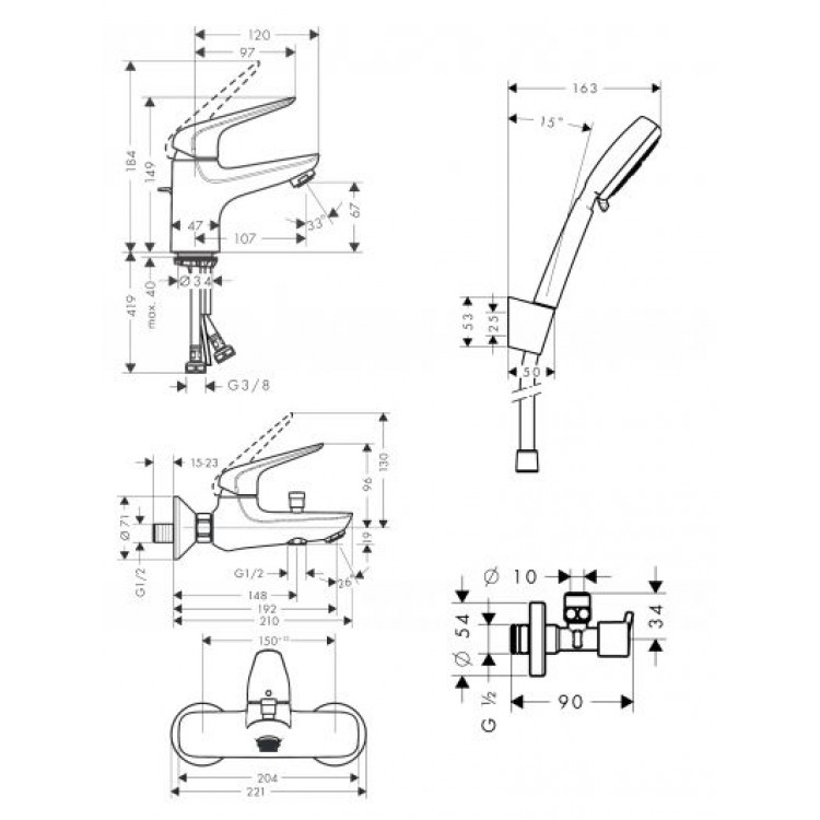 Hansgrohe Novus 70 710242664 Габаритные размеры