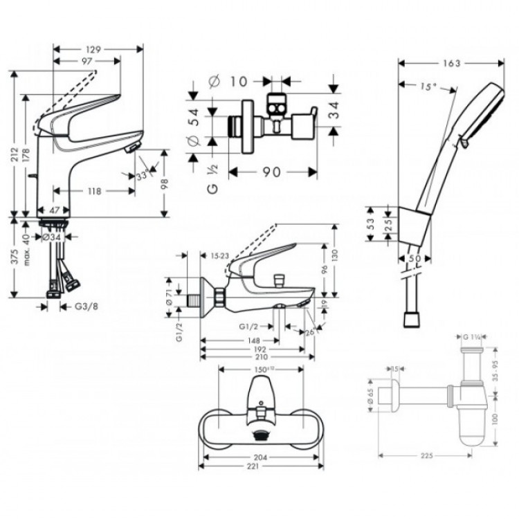 Hansgrohe Novus 70 710242665 Габаритні розміри