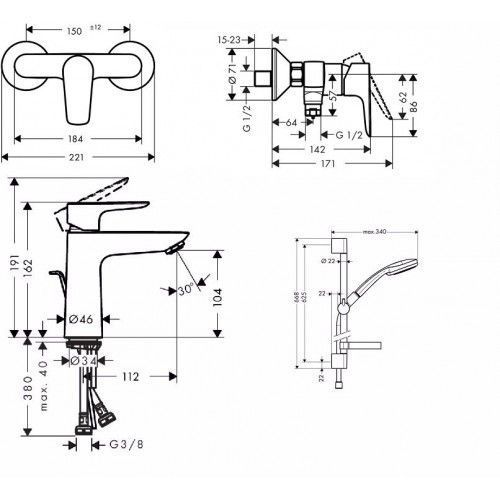 Hansgrohe Talis E 71762773 Габаритні розміри