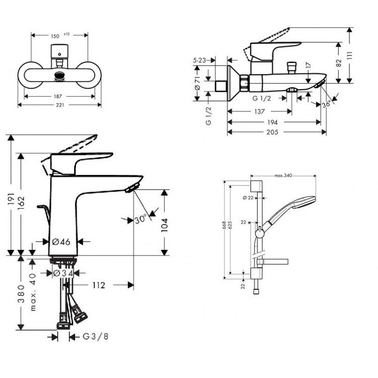 Hansgrohe Talis E 71742773 Габаритні розміри