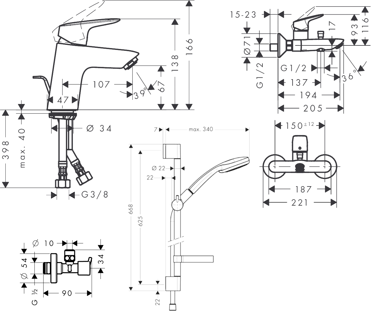 Hansgrohe Logis 100 711714411 Габаритные размеры