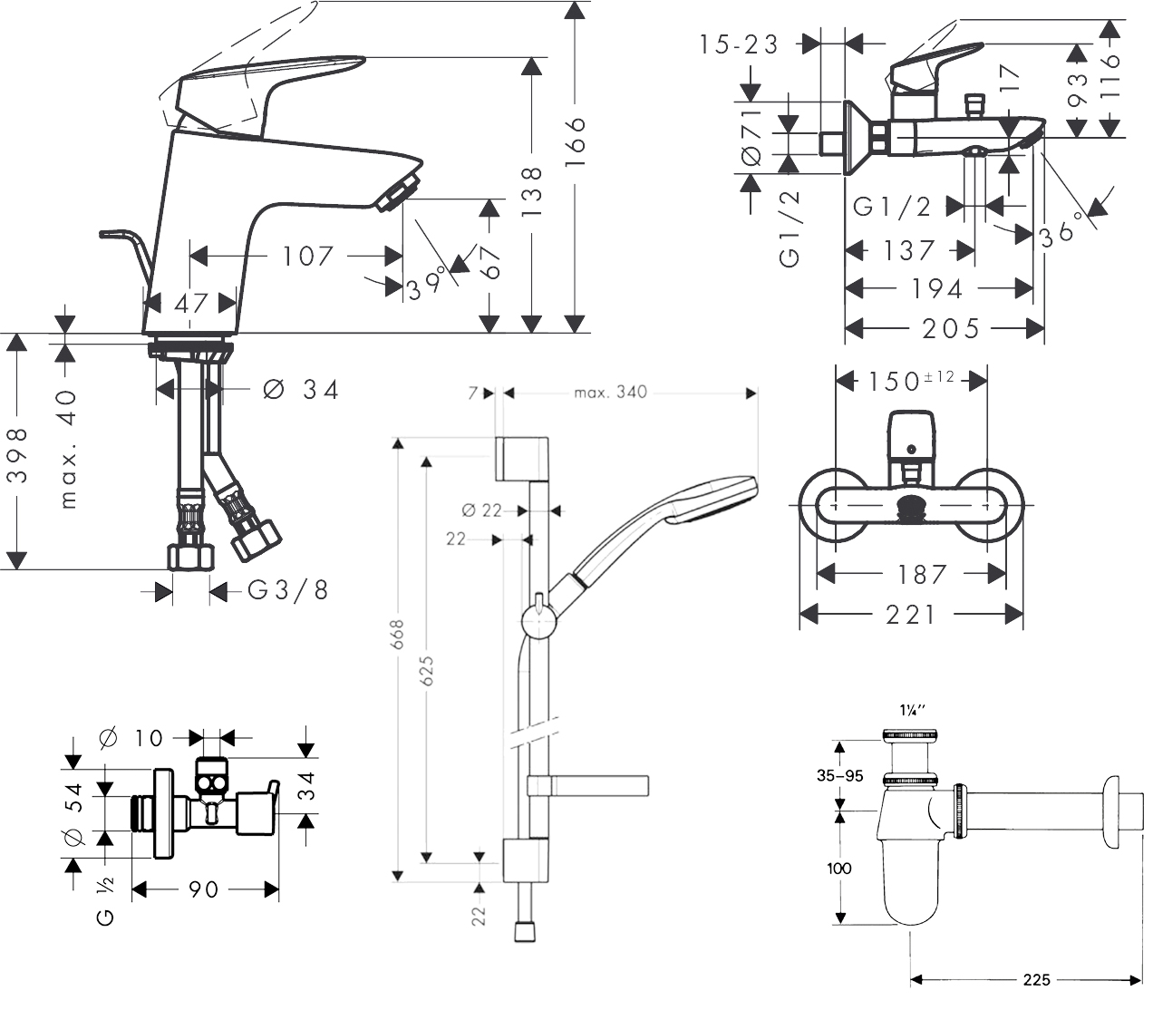 Hansgrohe Logis 100 711714511 Габаритные размеры