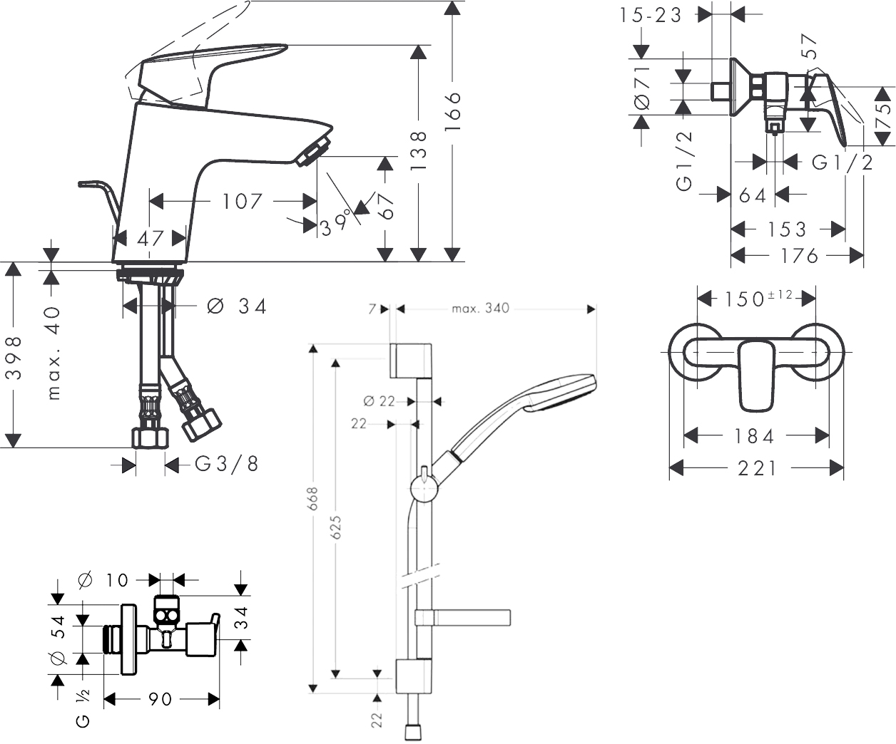 Hansgrohe Logis 100 711716411 Габаритні розміри