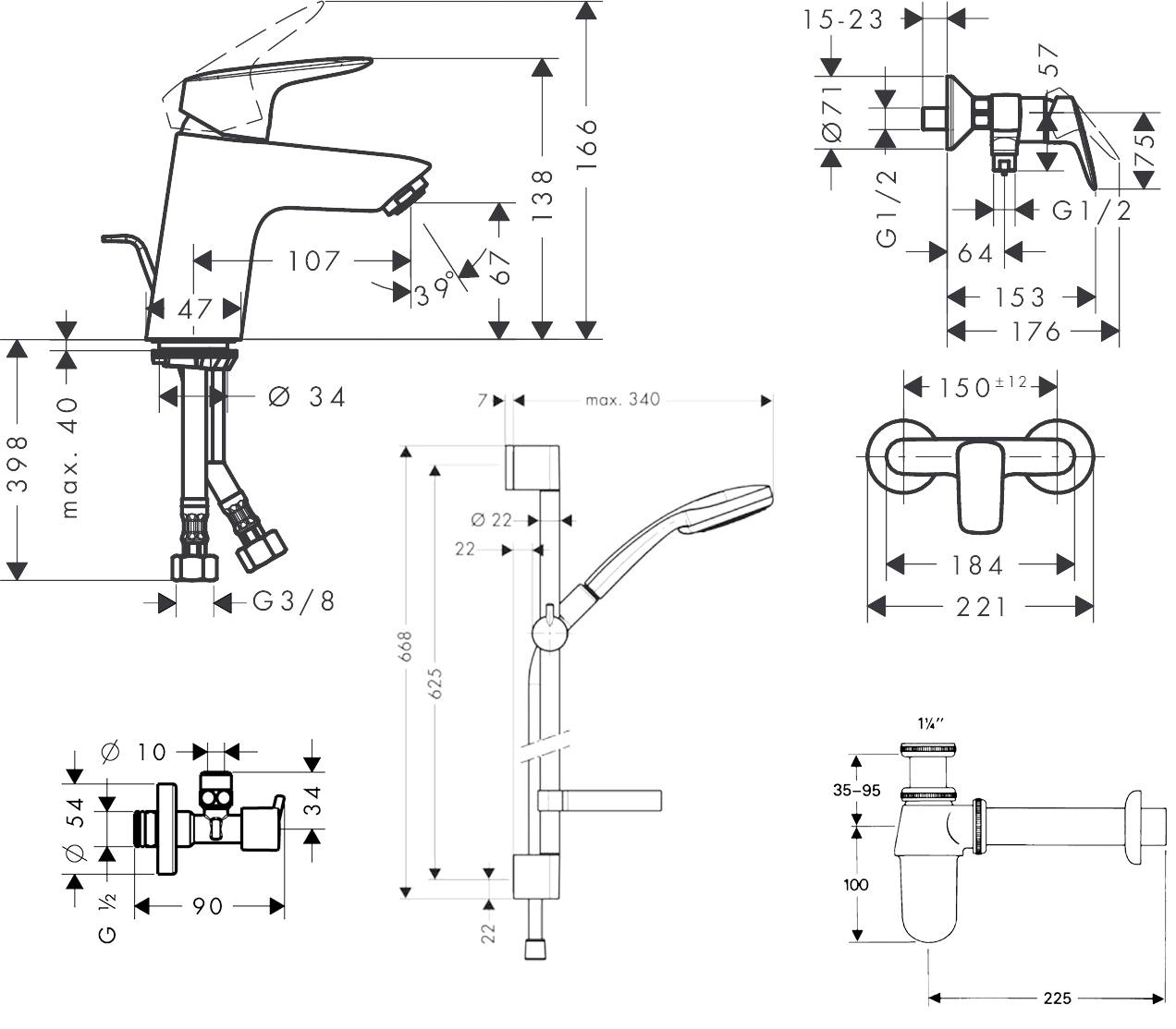 Hansgrohe Logis 100 711716511 Габаритні розміри