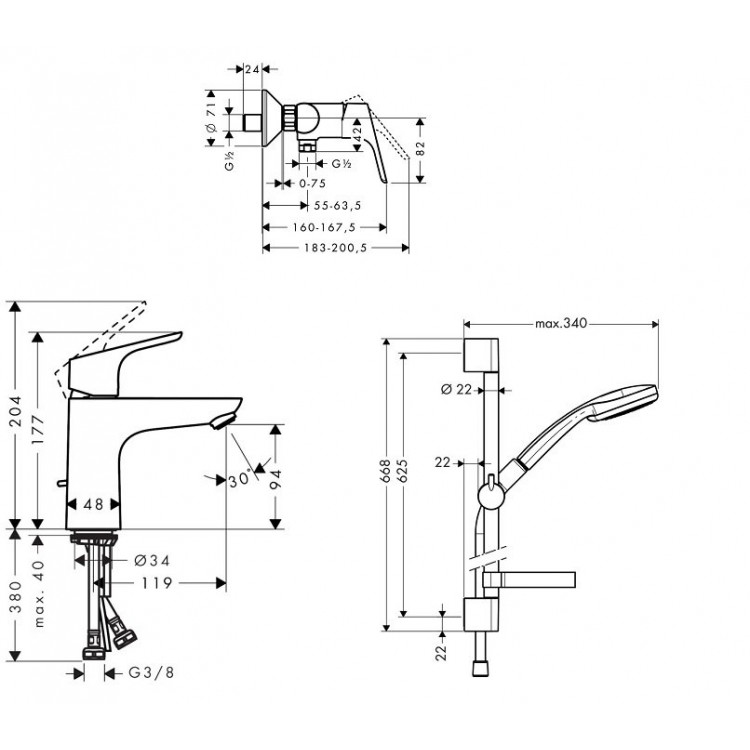 Hansgrohe Focus 31662773 Габаритные размеры