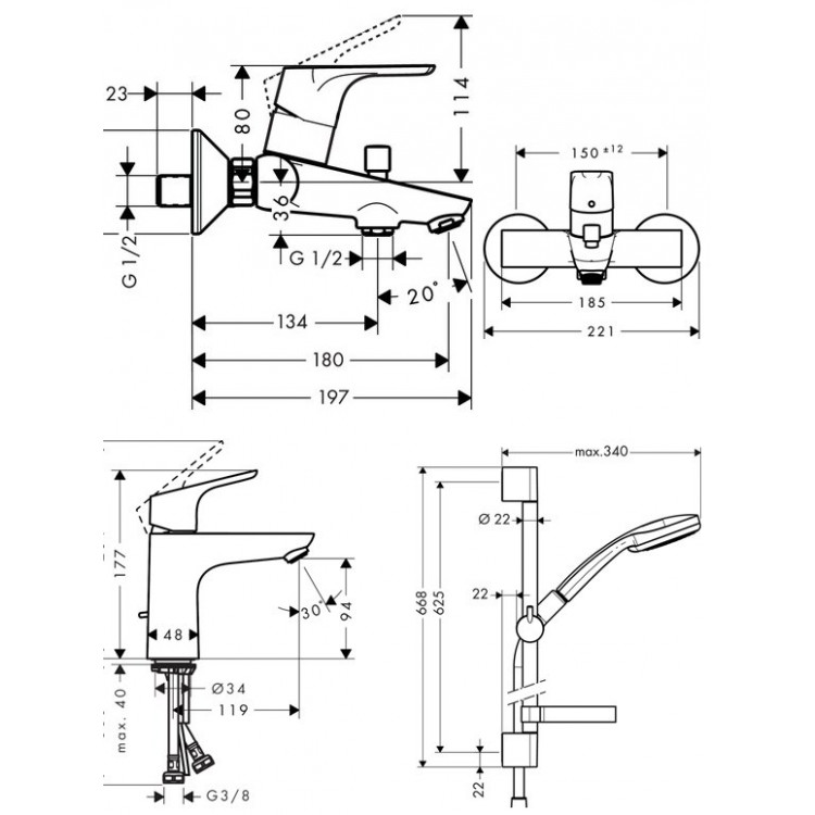 Hansgrohe Focus 31642773 Габаритные размеры