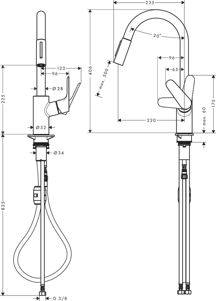 Hansgrohe Focus 31815800 Габаритні розміри